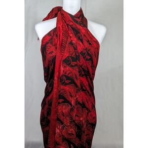 Pareo cover/up.38"x48" Rayon Batik Red/black fish Indonesia wrap sarong